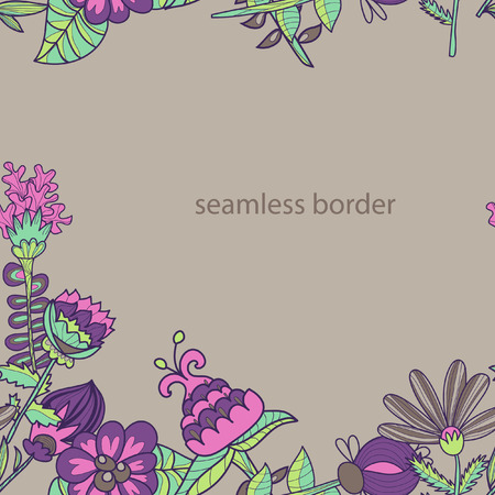 border with abstract hand-drawn flowers. ornament pattern. use as greeting cardのイラスト素材