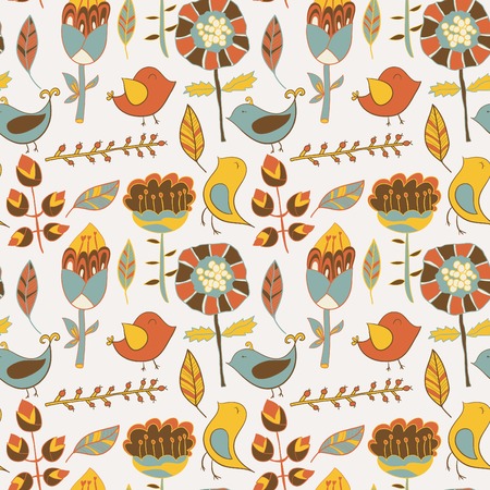 Seamless texture with flower and bird. Endless floral pattern. Can be used for wallpaper or pattern, backdrop, surface textures. Full color seamless floral backgroundのイラスト素材