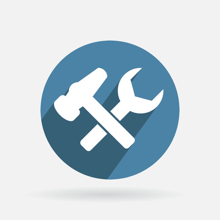 Circle blue icon with shadow. symbol settings signのイラスト素材