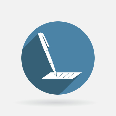 pen writing on a sheet. Circle blue icon with shadowのイラスト素材