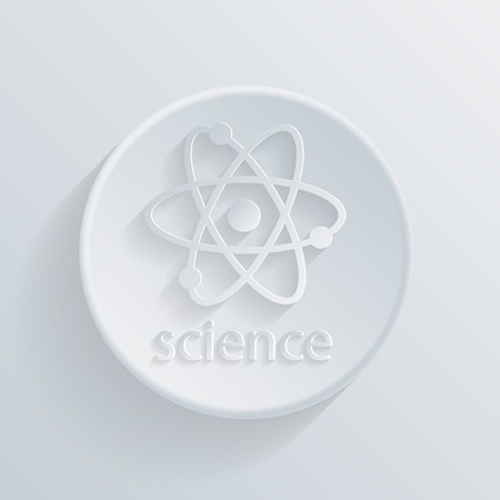 circle white paper icon with a long shadow. the atom, molecule. the symbol of physics and chemistryのイラスト素材