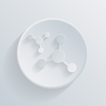 circle white paper icon with a long shadow. the atom, molecule. the symbol of physics and chemistryのイラスト素材