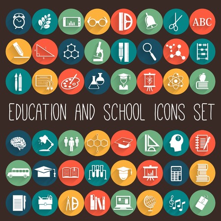 Education School Flat Icon Set. 48 icons