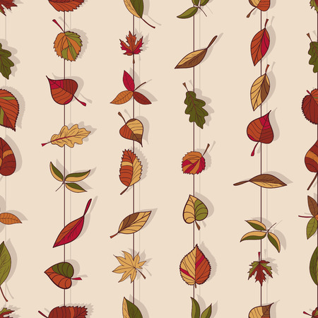 Autumn pattern. Pattern of autumn leaves. Red, yellow and green leaves of forest trees. Seamless texture. Use as a fill pattern, or background of the web page.のイラスト素材