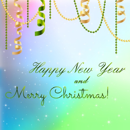 New year greeting card, Christmas bow and ribbon. Happy New Year and Merry Christmas. のイラスト素材