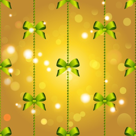 New Year Christmas wallpaper with bow and ribbon. Seamless background. Decoration element. Sparkles and bokeh. Shiny and glowing.のイラスト素材