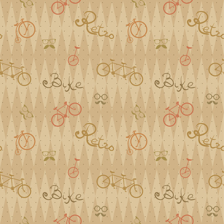 Retro bicycle pattern, hipster background. Seamless textureのイラスト素材