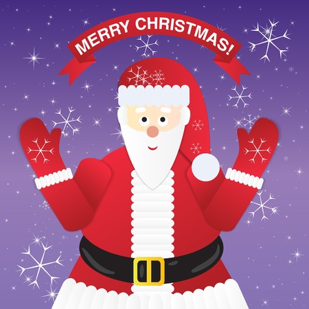 Christmas Greeting Card with Santa Claus. Congratulations on Christmas. Santa Claus on the background of snowflakes.のイラスト素材