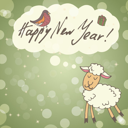 Greeting card with sheep, Congratulations with new yearのイラスト素材