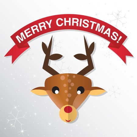 Christmas Greeting Card with reindeer. Congratulations on Christmas. The head of a deer on the background of snowflakesのイラスト素材