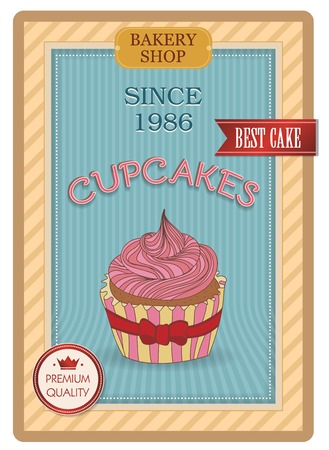 Cupcake poster. Retro Vintage design. Use as a greeting card or for menuのイラスト素材