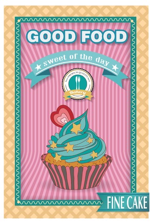 Cupcake poster. Retro Vintage design. Use as a greeting card or for menuのイラスト素材