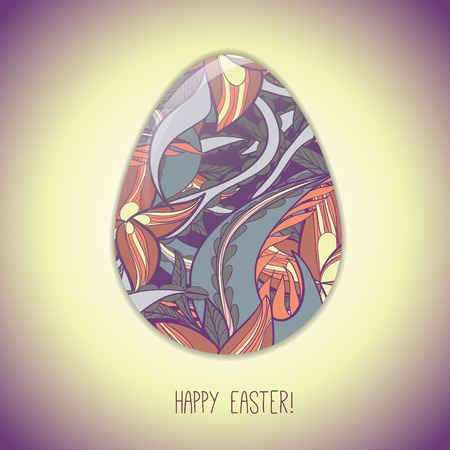 Easter egg greeting card with abstract hand drawn ornament. Use as greeting card.のイラスト素材