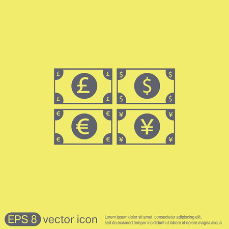 money bill sign. symbol icon dollar, pound sterling, Japanese yen , euroのイラスト素材