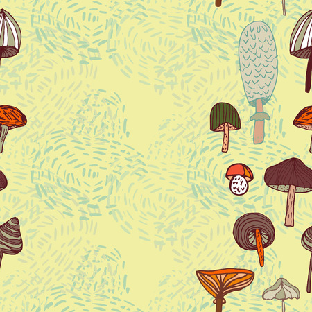 Seamless vector border of different mushrooms.のイラスト素材