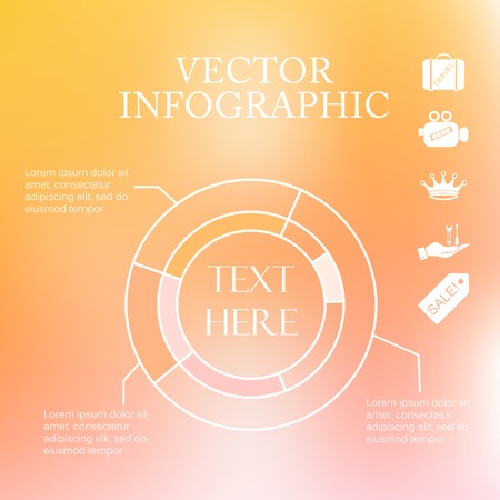 Vector infographic pie charts over colorful blurred unfocused bokeh backgroundのイラスト素材