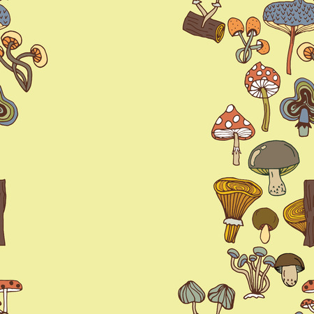 Seamless vector border of different mushrooms.のイラスト素材