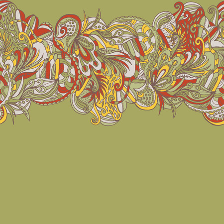 Abstract hand-drawn wave flora doodle patternのイラスト素材