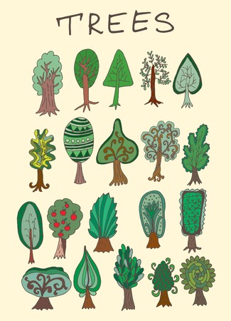 Set of hand-drawn doodle forest treeのイラスト素材