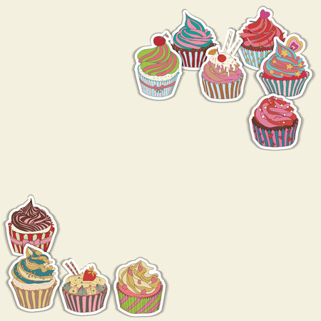 Cupcake pattern border. Seamless Sweet food texture. Use as a pattern fillのイラスト素材