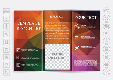 Tri-Fold Brochure mock up vector design. Polygonal background. Corporate Business Styleのイラスト素材