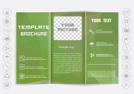 Tri-Fold Brochure mock up vector design. Polygonal background. Corporate Business Styleのイラスト素材
