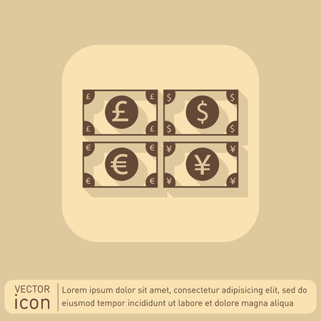 money bill sign. symbol icon dollar, pound sterling, Japanese yen , euroのイラスト素材