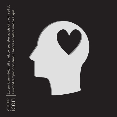 Vector Icon head think silhoutte vector man and his mind about  heart sign.  valentine iconのイラスト素材