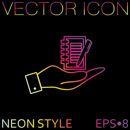 hand holding a sheet of paper and penのイラスト素材