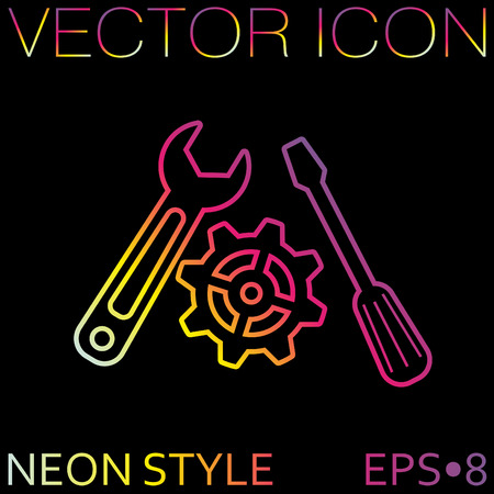 screwdriver, cogwheel and wrench icon setting and repairのイラスト素材
