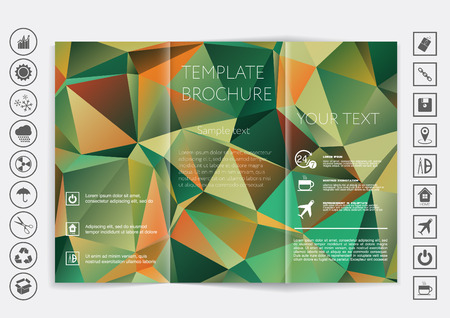 Tri-Fold Brochure mock up vector design. Polygonal background. Corporate Business Styleのイラスト素材