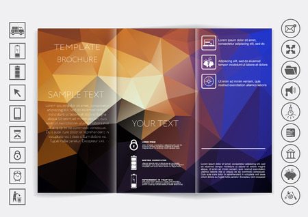 Tri-Fold Brochure mock up vector design. Polygonal background. Corporate Business Styleのイラスト素材