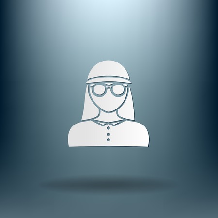 A female avatar. Avatar of a woman. Round icon image girl in glasses and a hatのイラスト素材