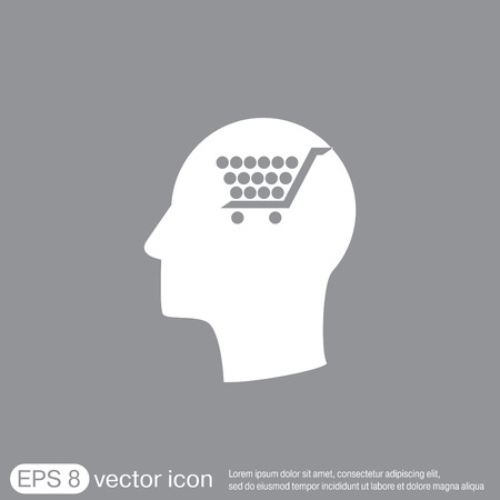 Vector Icon head think silhoutte vector man and his mind about cart online store, Internet shop. basket shoppingのイラスト素材