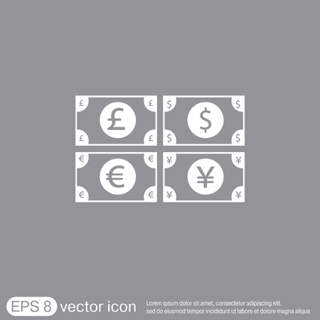 money bill sign. symbol icon dollar, pound sterling, Japanese yen , euroのイラスト素材