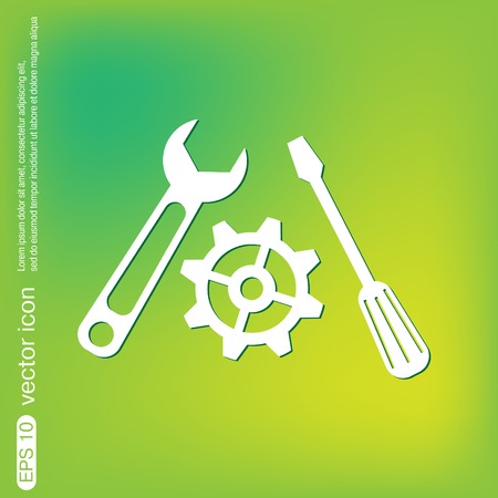 screwdriver, cogwheel and wrench icon setting and repairのイラスト素材