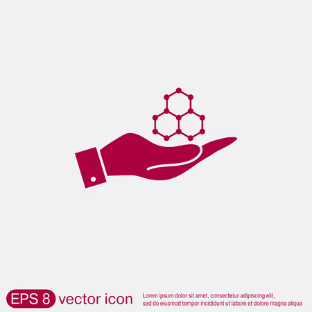 hand holding a Chemical compound. Symbol chemistry. Icon scienceのイラスト素材