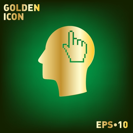 Vector Icon head think silhoutte vector man and his mind about mouse hand cursor. pixel viewのイラスト素材