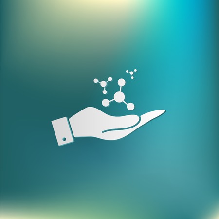hand holding the atom, molecule. the symbol of physics and chemistry. symbol icon of physics or chemistry . the study of scienceのイラスト素材