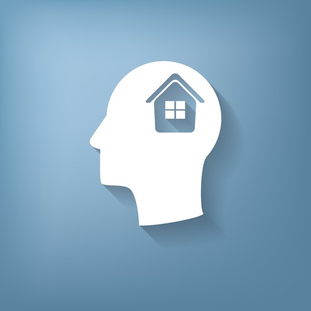 Vector Icon head think silhoutte vector man and his mind about  House icon. Home signのイラスト素材