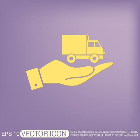 hand holding a Truck. Logistic icon. Transportation symbol. symbol icon laden truck. carriage of the goods or thingsのイラスト素材
