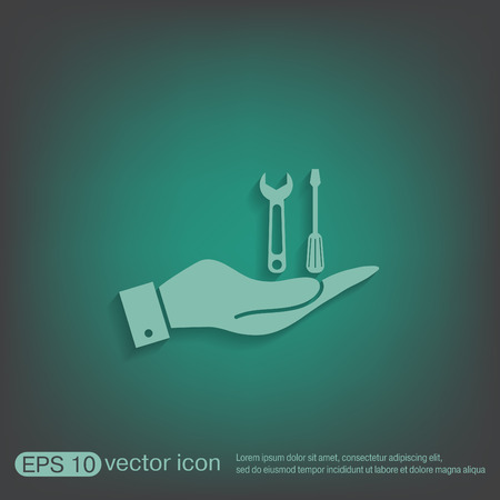 hand holding a screwdriver and wrench, symbol settings signのイラスト素材