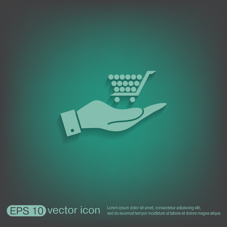 hand holding a shopping cart online store, Internet shop. basket shoppingのイラスト素材