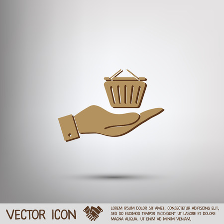 hand holding a shopping cart online store, Internet shop. basket shoppingのイラスト素材