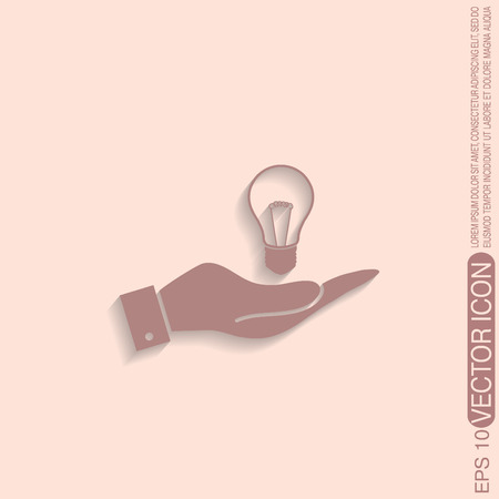 hand holding a lightbulb sign. character ideas. incandescent lamp . icon of electric lightのイラスト素材