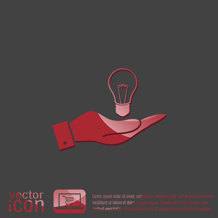 hand holding a lightbulb sign. character ideas. incandescent lamp . icon of electric lightのイラスト素材