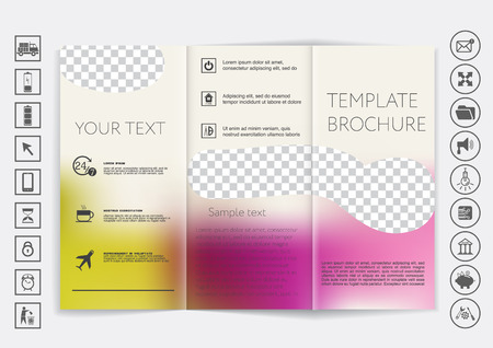 Tri-Fold Brochure mock up vector design. Smooth unfocused bokeh background. Corporate Business Styleのイラスト素材
