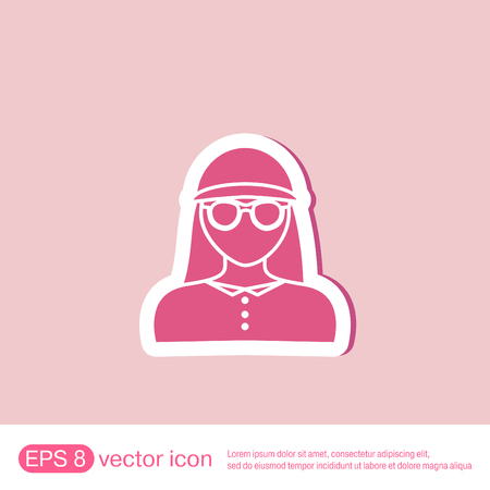A female avatar. Avatar of a woman. Round icon image girl in glasses and a hatのイラスト素材
