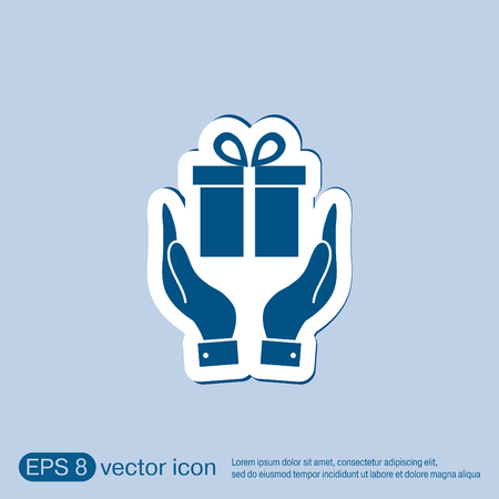 hand holding a Holiday Gift Box Icon. Vector illustrationのイラスト素材