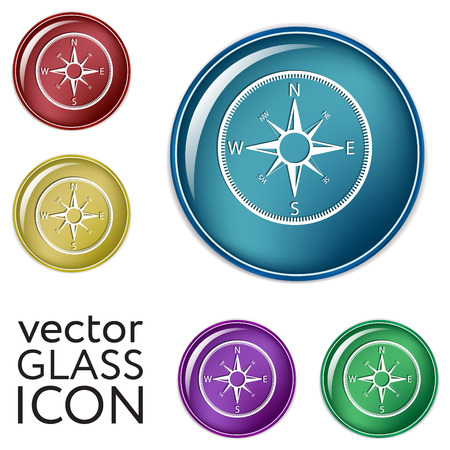 compass sign. colored button, icon orienteering, traveling or camping in the woodsのイラスト素材